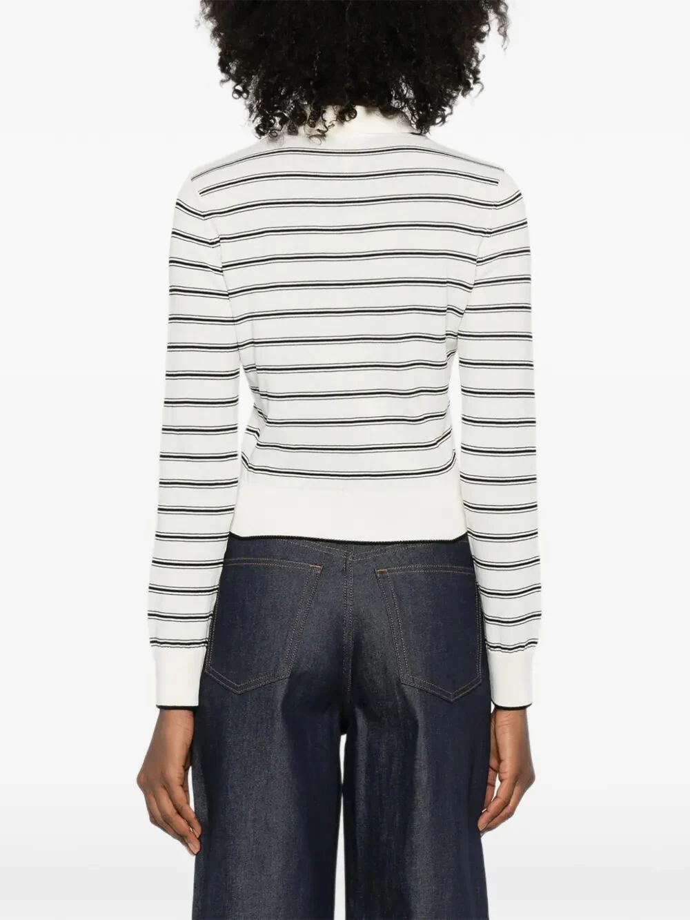 A.P.C. Women Polo-Collar Cotton Striped Cardigan - Image 4