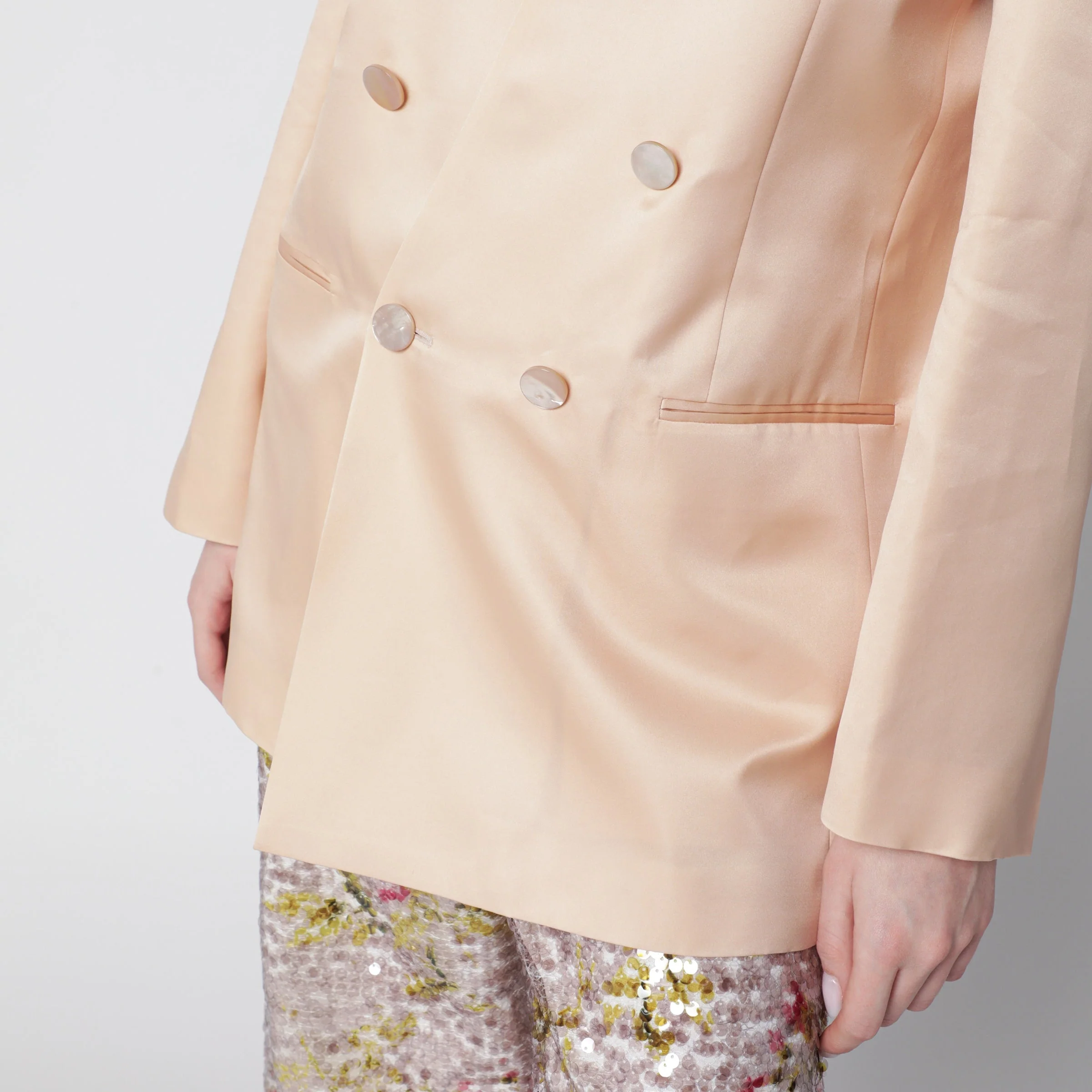 Alberta Ferretti Beige Double-Breasted Jacket In Silk Organza Women - Image 2