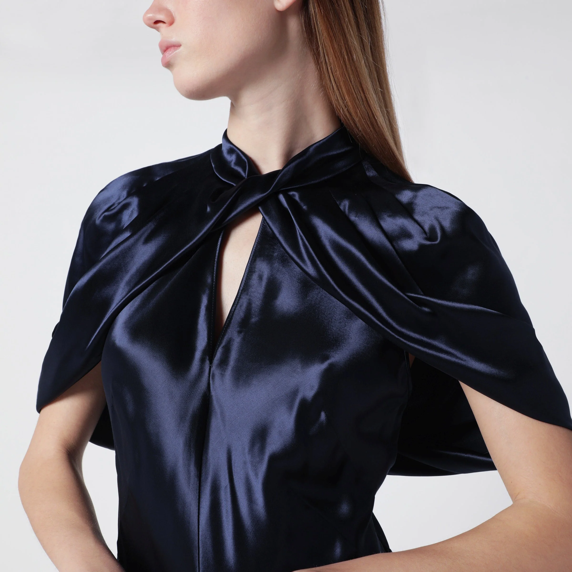 Alberta Ferretti Long Blue Dress In Shiny Satin Women - Image 2