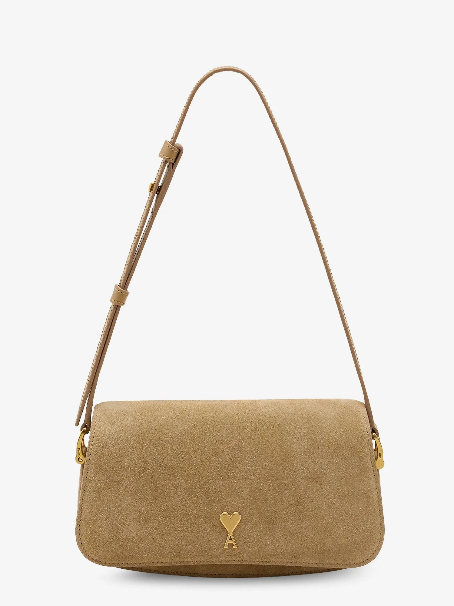 Ami Paris Women Suede Shoulder Bag With Logo On The Front
