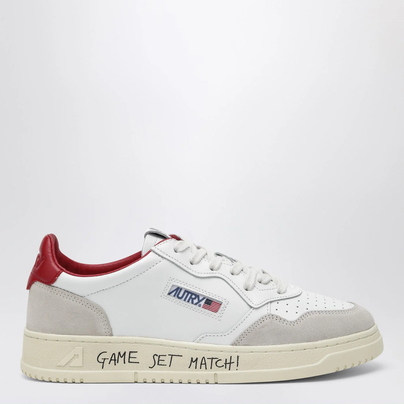 Autry Medalist Low Sneakers In White/Red Leather And Suede Men