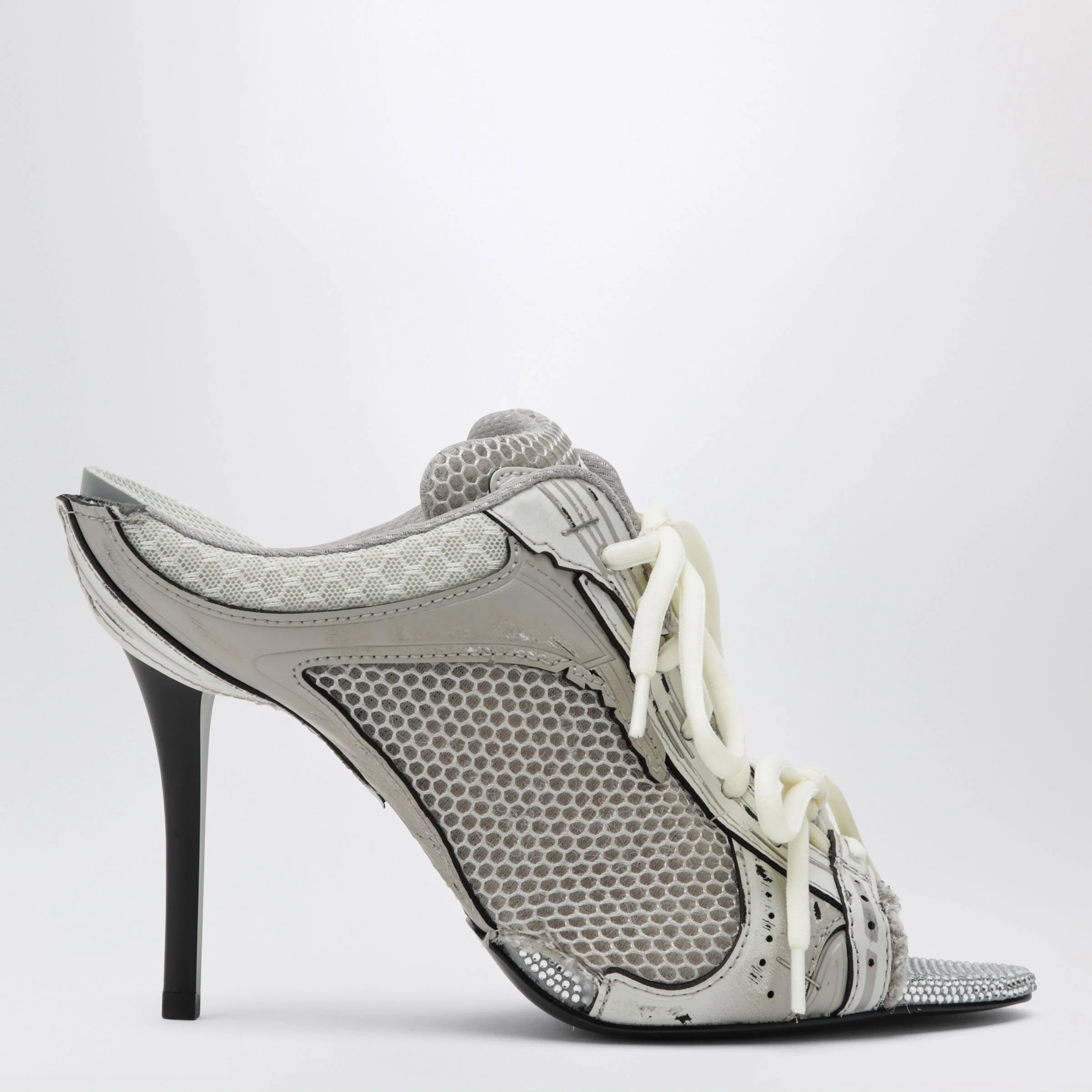 Balenciaga Stapler Grey Heeled Sandals With Distressed Effect Women