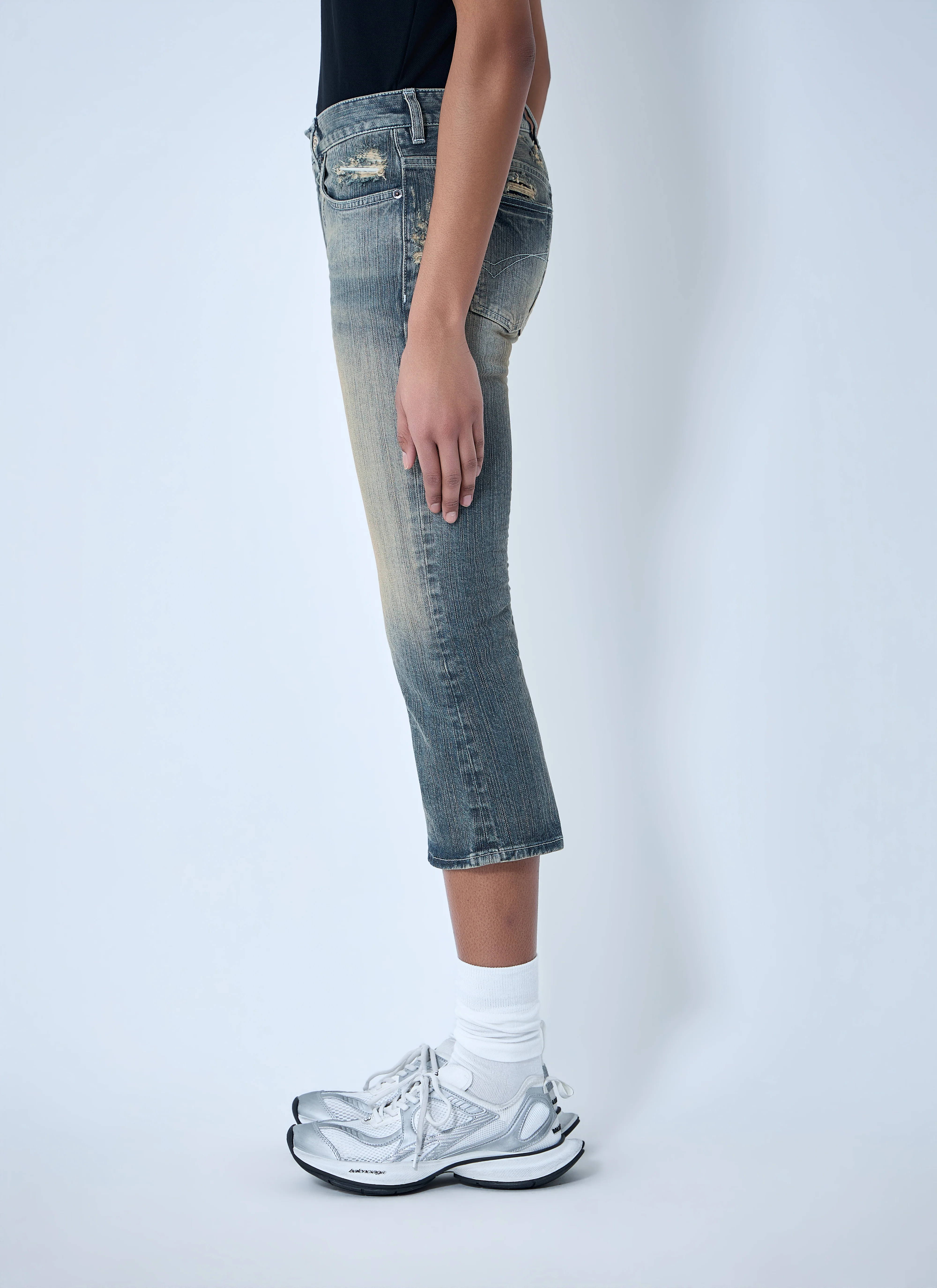 Balenciaga Women Cropped Distressed Denim Jeans - Image 3