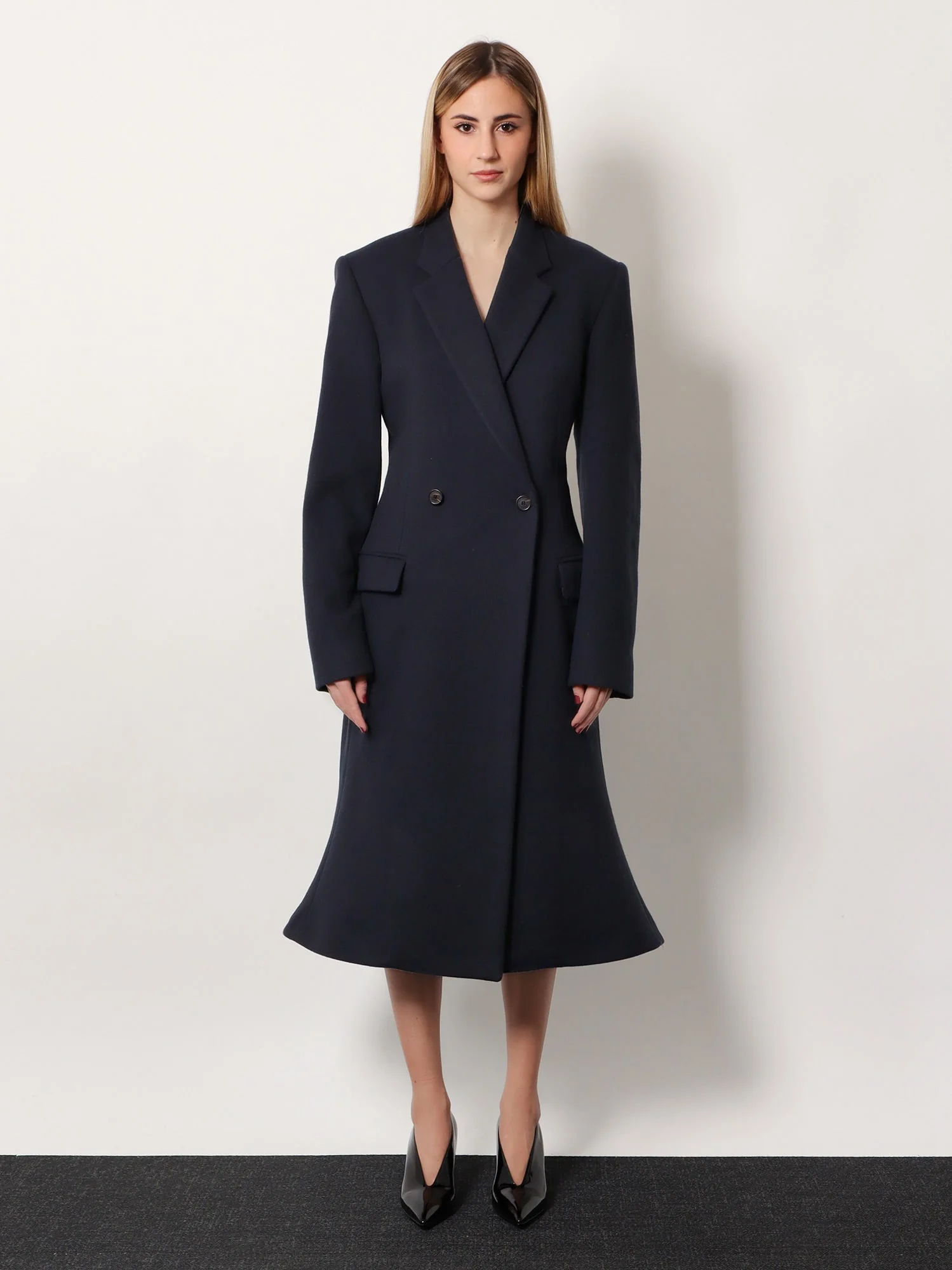 Balenciaga Women Godet Midi Double-Breasted Wool Coat - Image 2