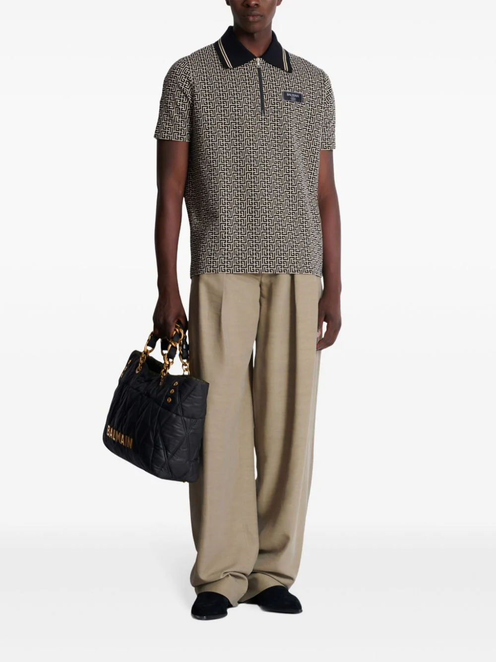 Balmain Men Labyrinth Polo Shirt With Jacquard Effect - Image 2