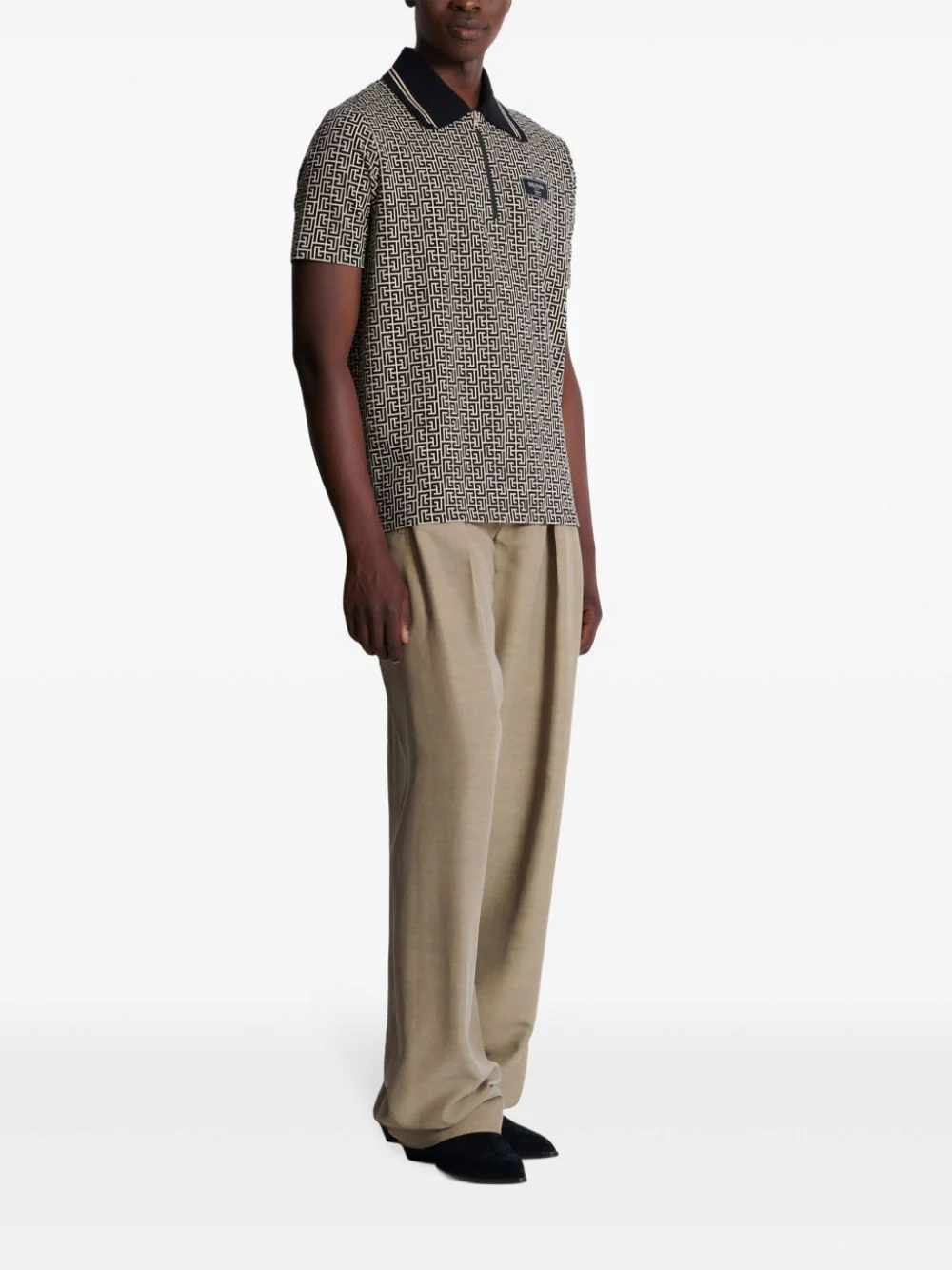 Balmain Men Labyrinth Polo Shirt With Jacquard Effect - Image 3