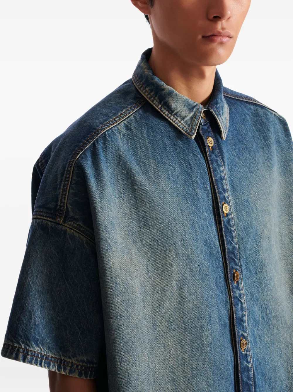 Balmain Men Short-Sleeved Button-Up Shirt - Image 5