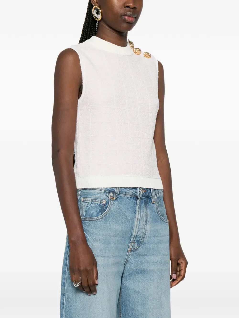 Balmain Women Sleeveless Top With Button - Image 3