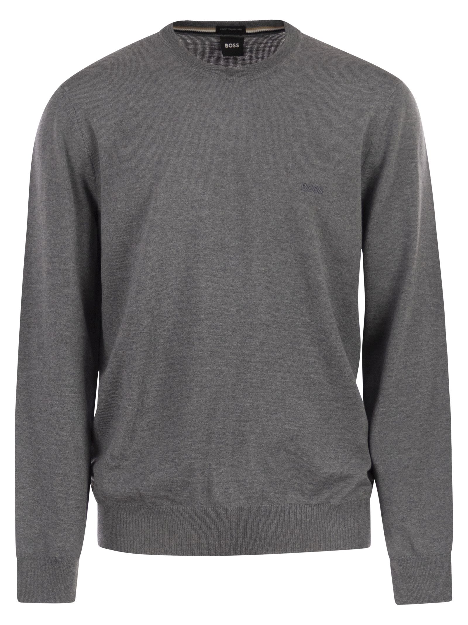 Boss Men Regular Fit Virgin Wool Jumper With Embroidered Logo