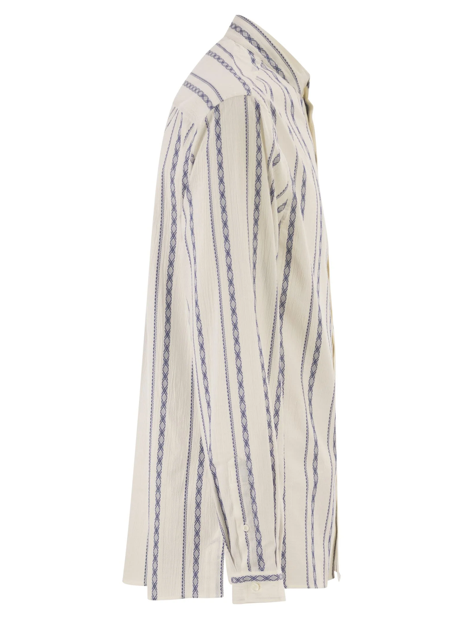 Brunello Cucinelli Men Easy Fit Shirt With Mandarin Collar And Geometric Embroidery - Image 3