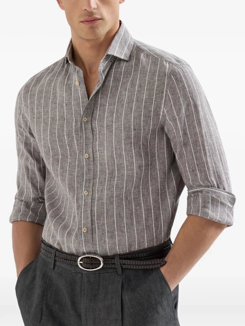 Brunello Cucinelli Men Linen Shirt - Image 4