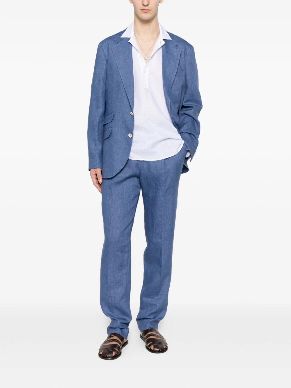 Brunello Cucinelli Men Linen Single-Breasted Suit - Image 2