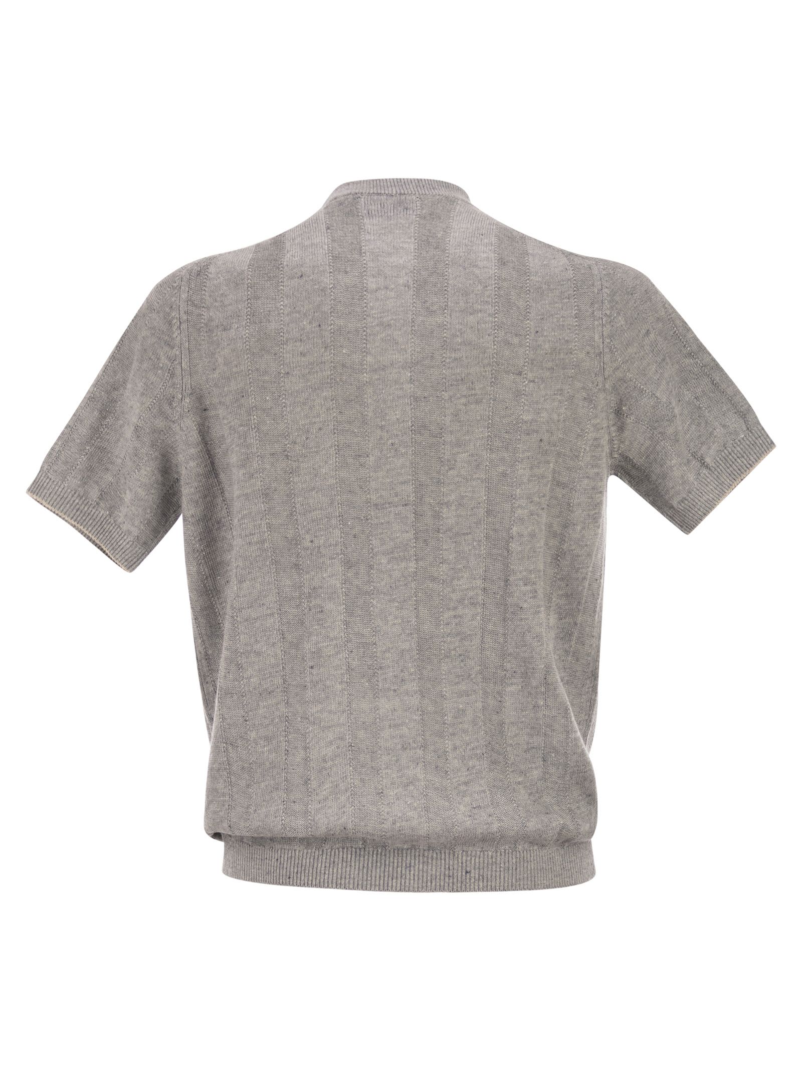 Brunello Cucinelli Men Seraphim Collar T-Shirt In Linen And Cotton Rib Knit - Image 2