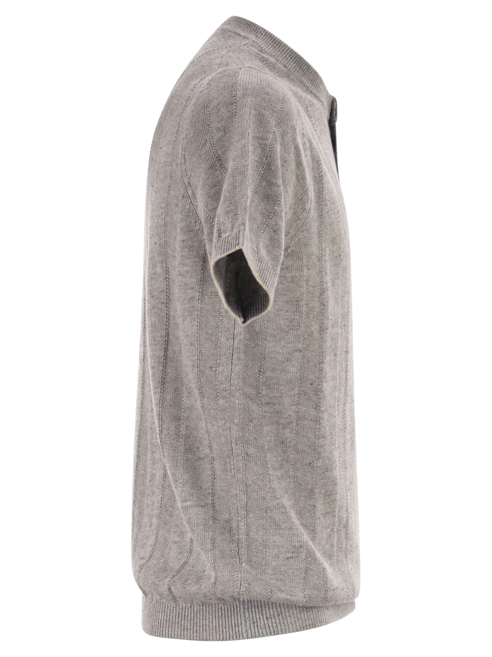 Brunello Cucinelli Men Seraphim Collar T-Shirt In Linen And Cotton Rib Knit - Image 3