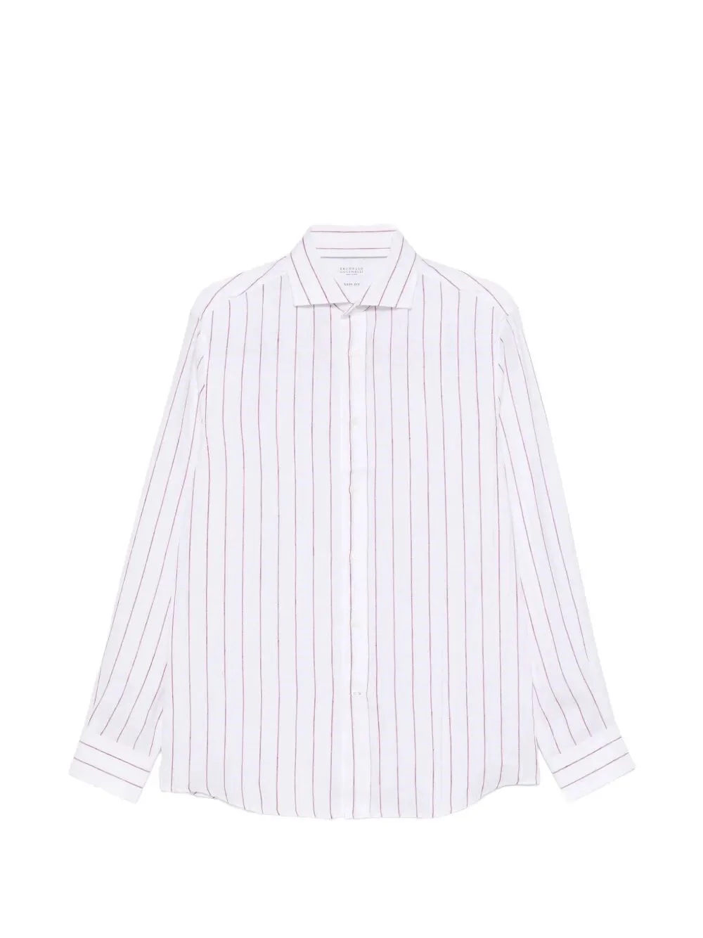 Brunello Cucinelli Men Stripe Linen Easy Fit Shirt With Spread Collar