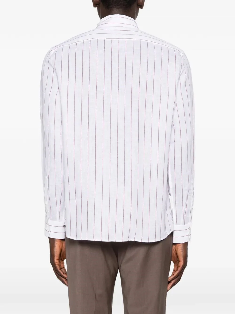Brunello Cucinelli Men Stripe Linen Easy Fit Shirt With Spread Collar - Image 5