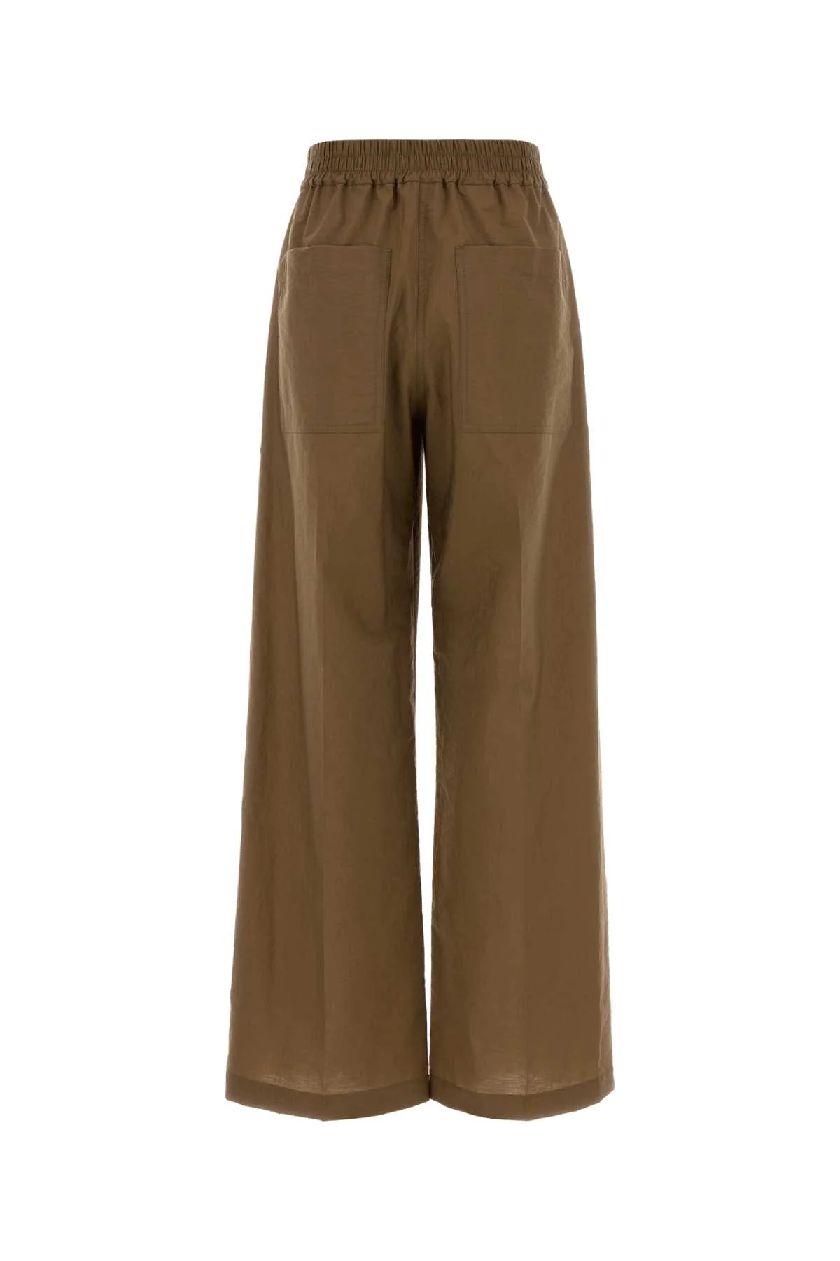 Brunello Cucinelli Women Brown Cotton Blend Wide-Leg Pant - Image 2