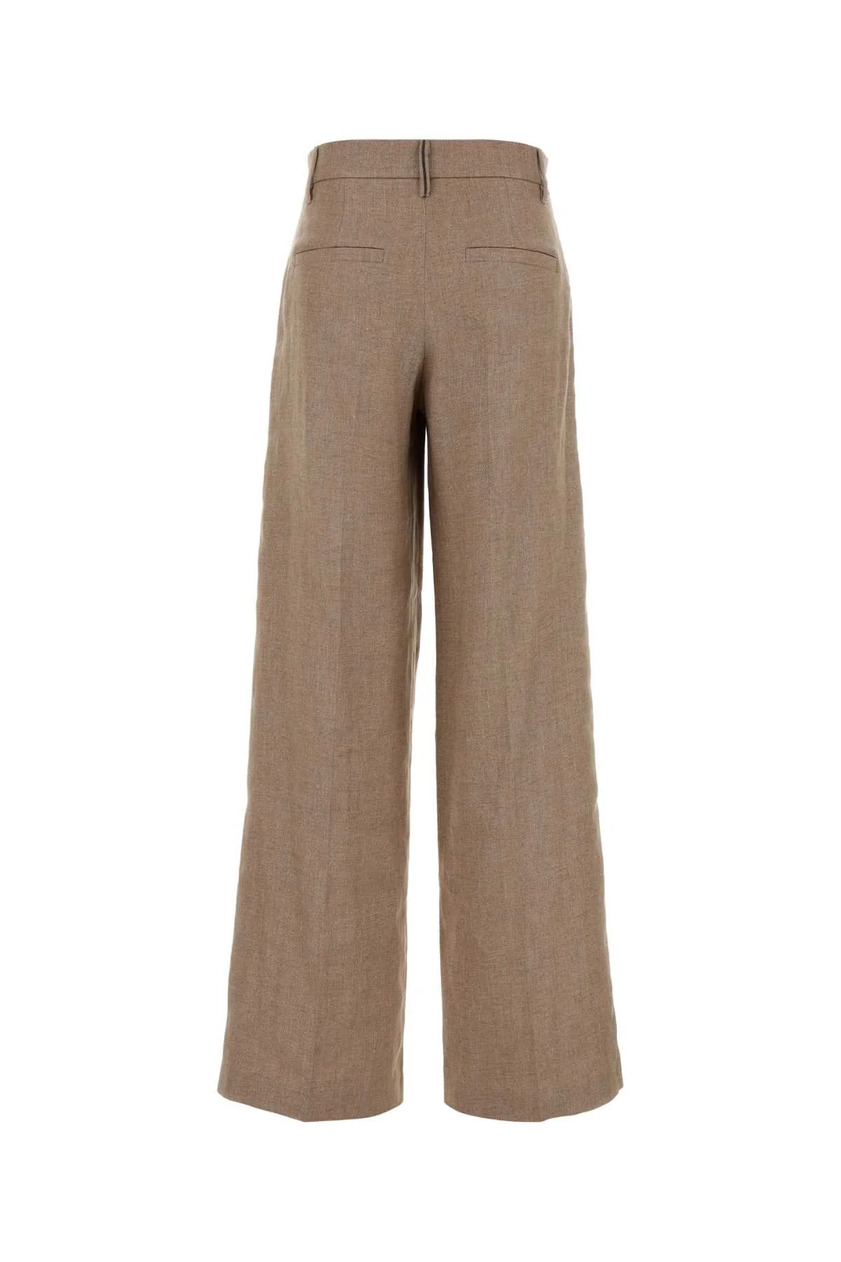 Brunello Cucinelli Women Cappuccino Linen Blend Wide-Leg Pant - Image 2