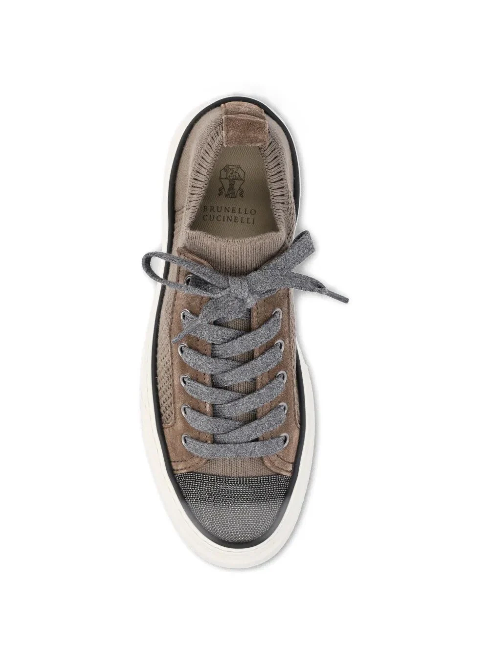 Brunello Cucinelli Women Cotton Knit And Suede Sneakers With Precious Toe - Image 4