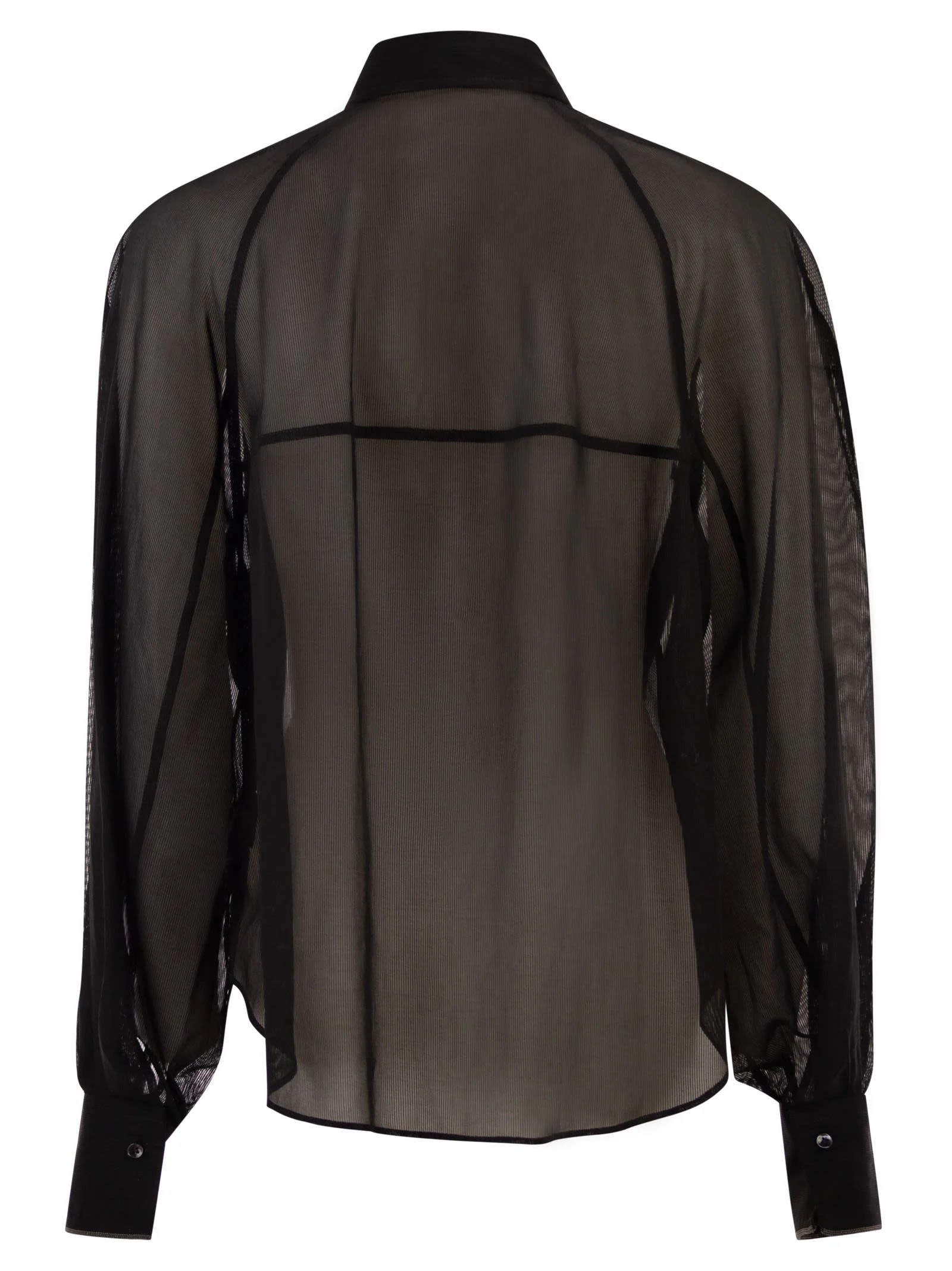 Brunello Cucinelli Women Cotton Organza Stripe Shirt With Necklace - Image 2