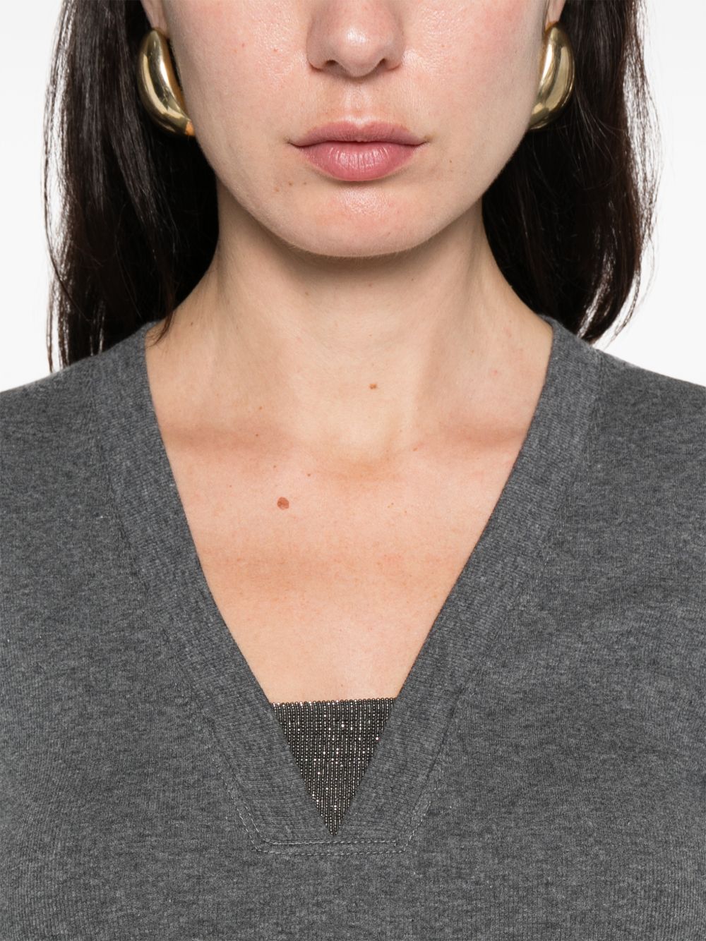 Brunello Cucinelli Women Cotton V-Necked Sweater - Image 4