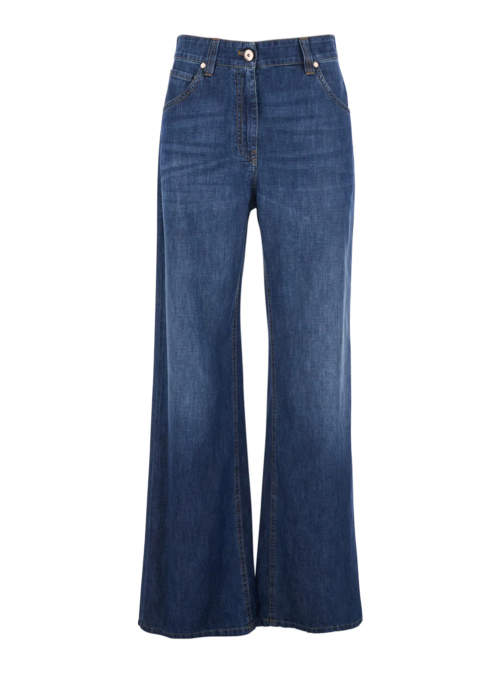 Brunello Cucinelli Women Blue Five-Pocket Jeans With Faded Effect In Blue Denim Woman