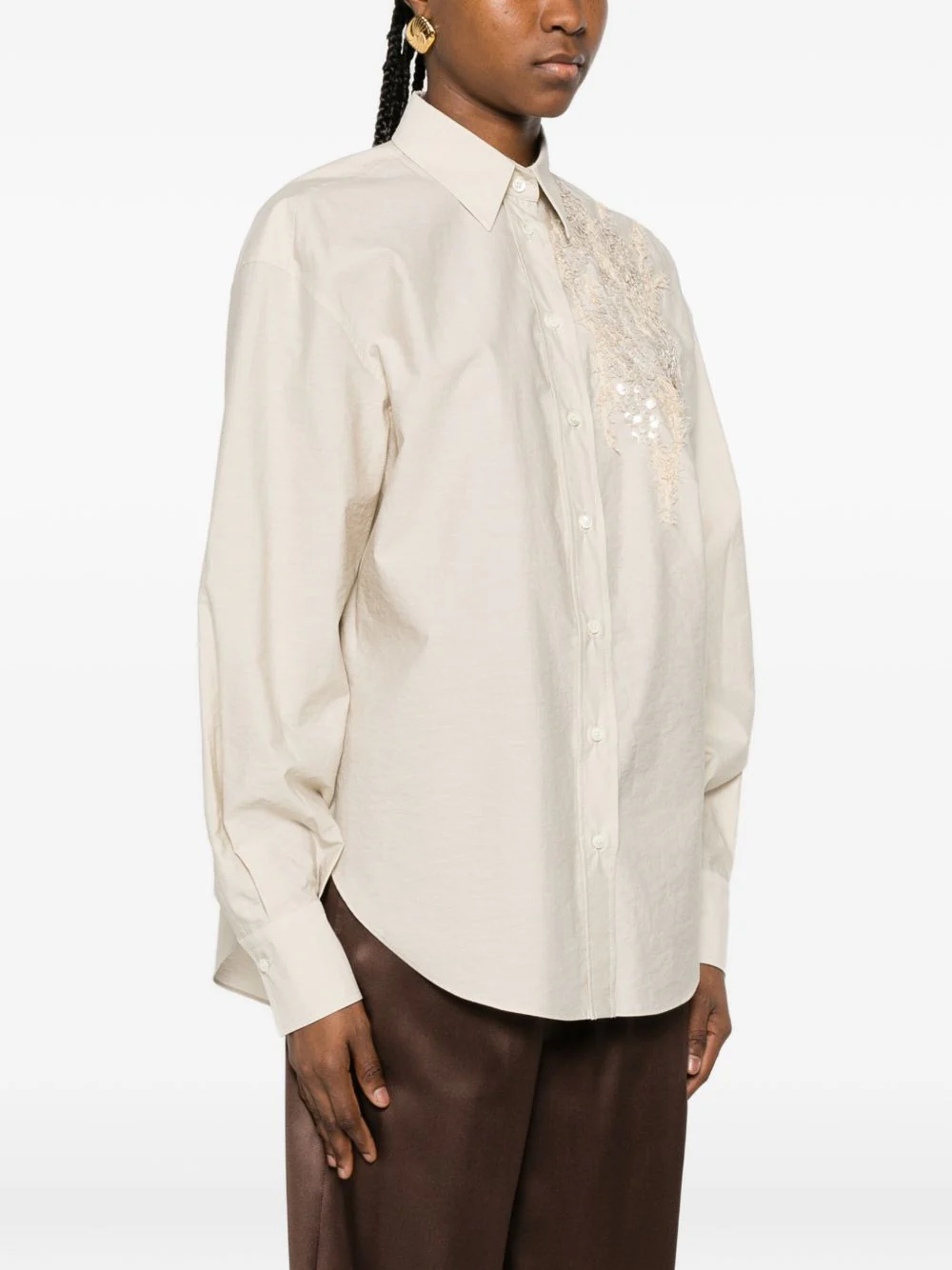 Brunello Cucinelli Women Embroidered Cotton Shirt - Image 2