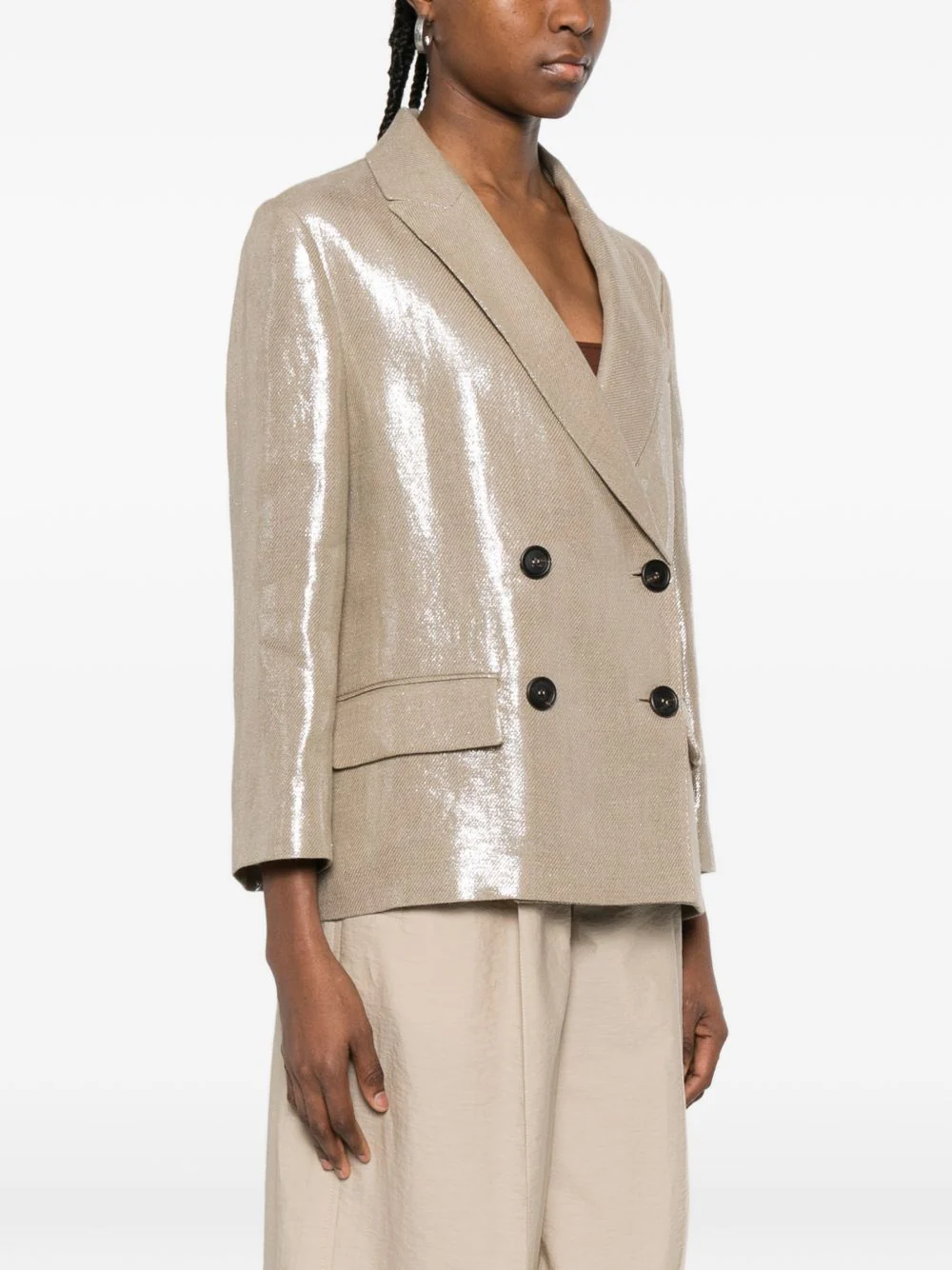Brunello Cucinelli Women Linen Double-Breasted Jacket - Image 3