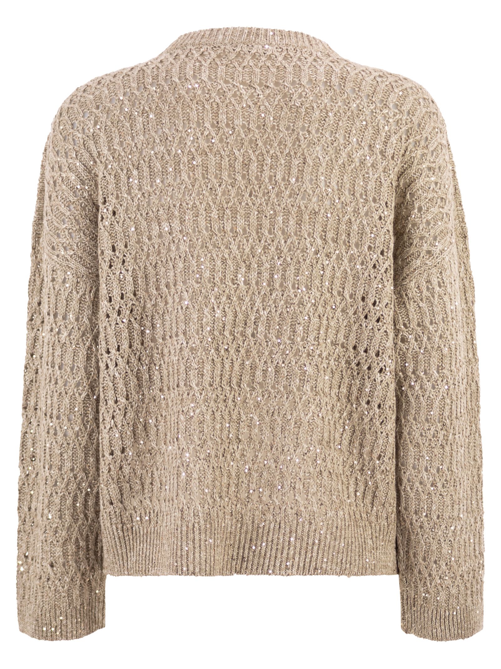 Brunello Cucinelli Women Linen Openwork Crew Neck Jumper With Sequins - Image 2