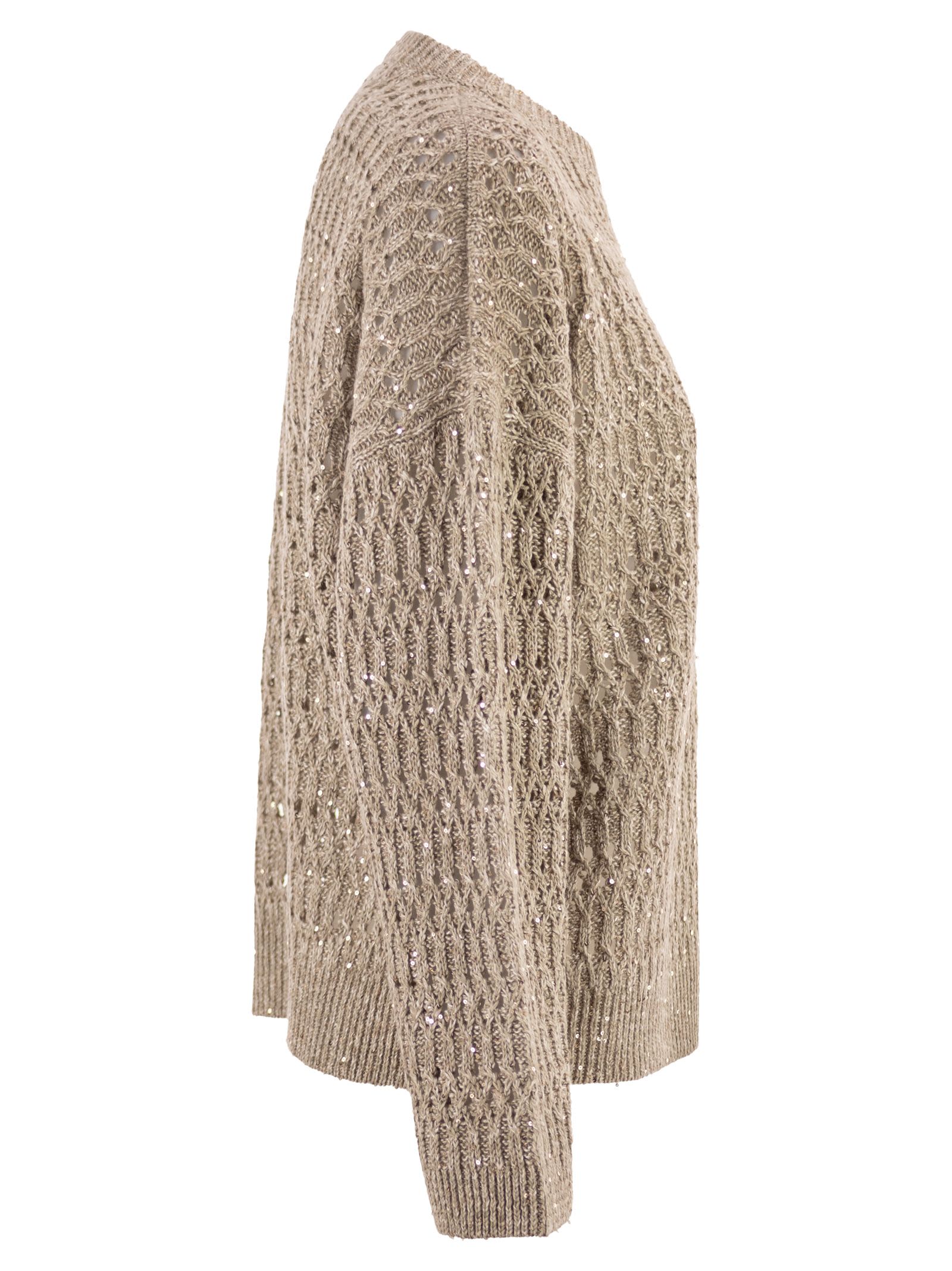 Brunello Cucinelli Women Linen Openwork Crew Neck Jumper With Sequins - Image 3
