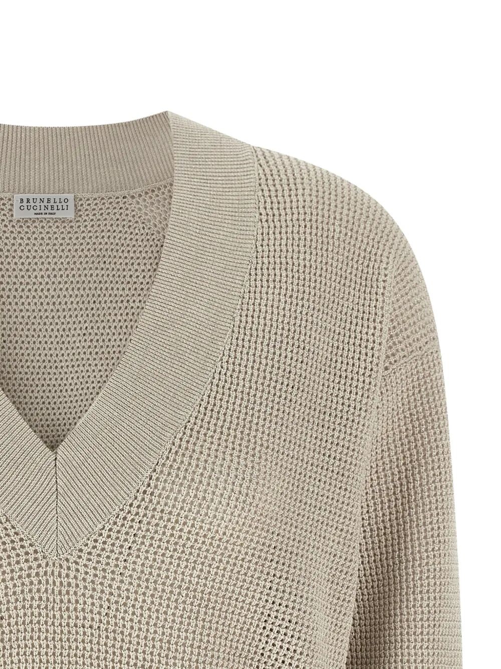 Brunello Cucinelli Women Openwork V-Neck Sweater - Image 4