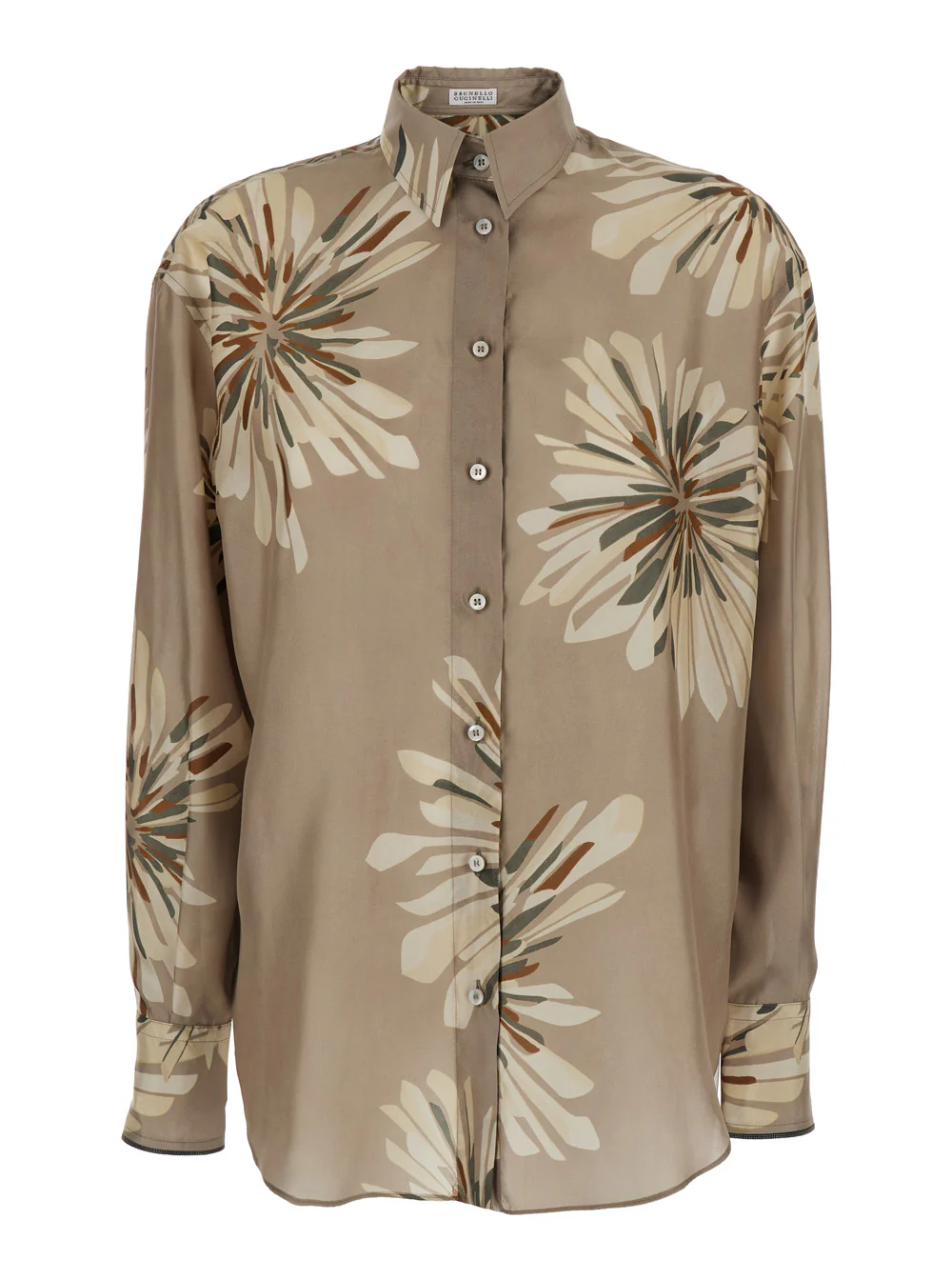 Brunello Cucinelli Women Beige Shirt With All-Over Print In Silk Woman