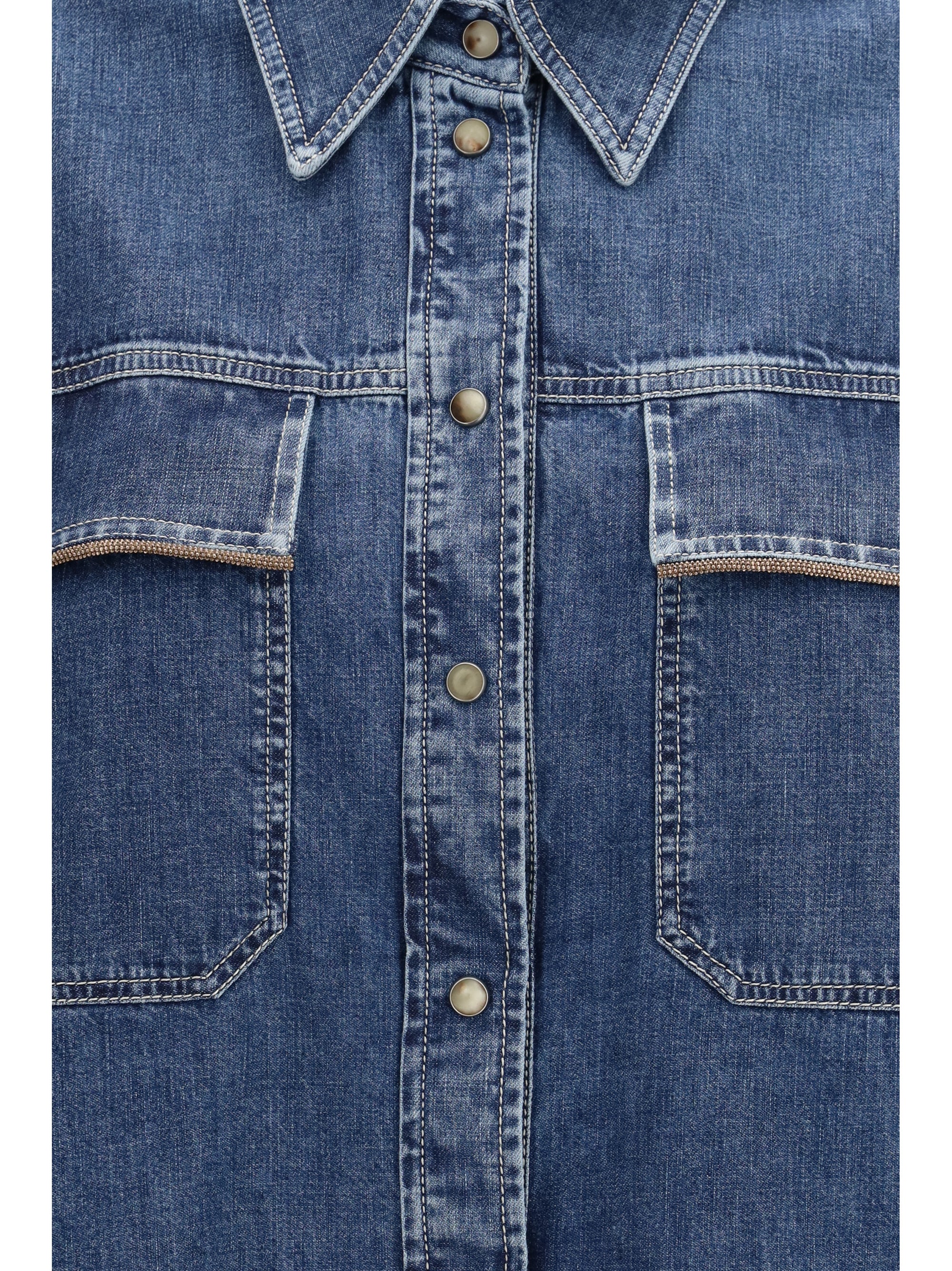 Brunello Cucinelli Women Denim Shirt With Jewel Details - Image 3