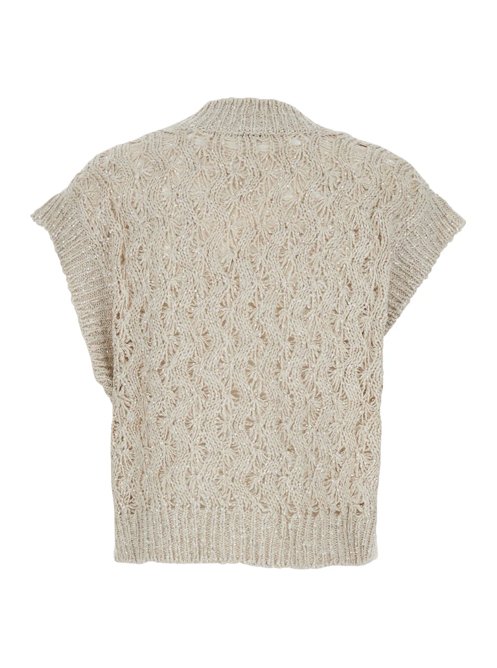 Brunello Cucinelli Women Beige V-Neck Vest With Sequin Detailis In Sil And Linen Blend Woman - Image 2