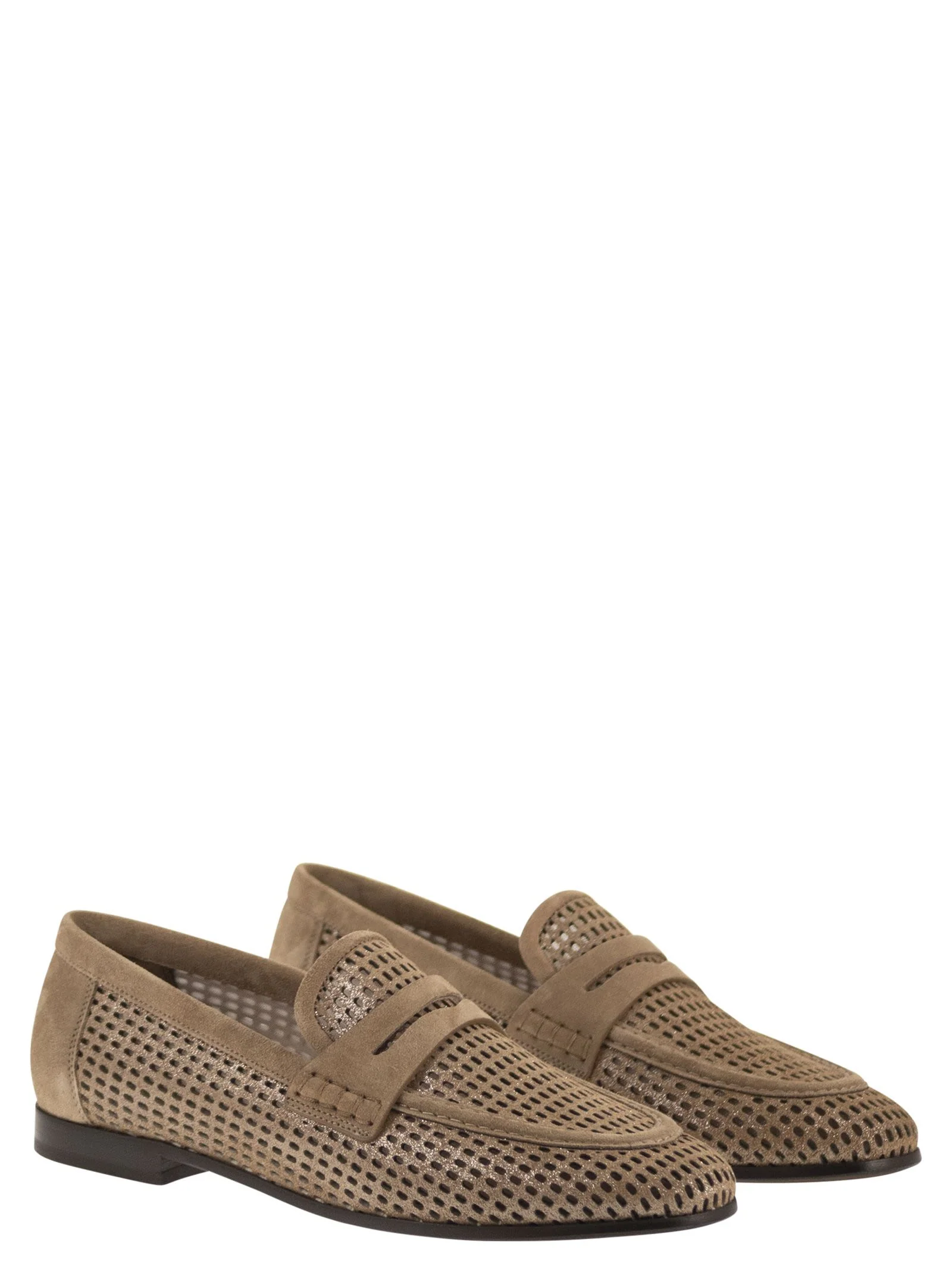 Brunello Cucinelli Women Sparkling Net Leather Loafers - Image 4
