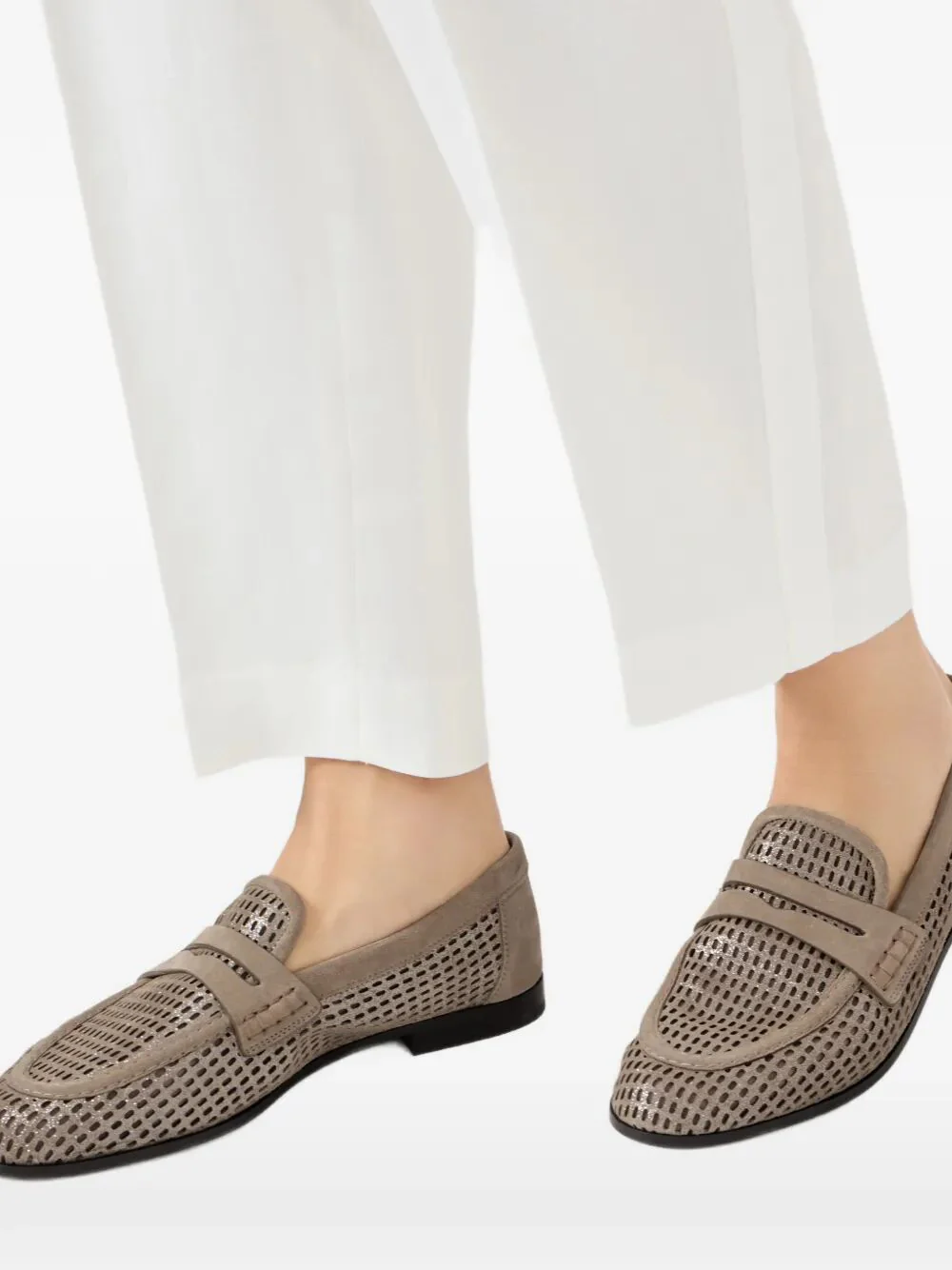 Brunello Cucinelli Women Sparkling Net Leather Loafers - Image 2