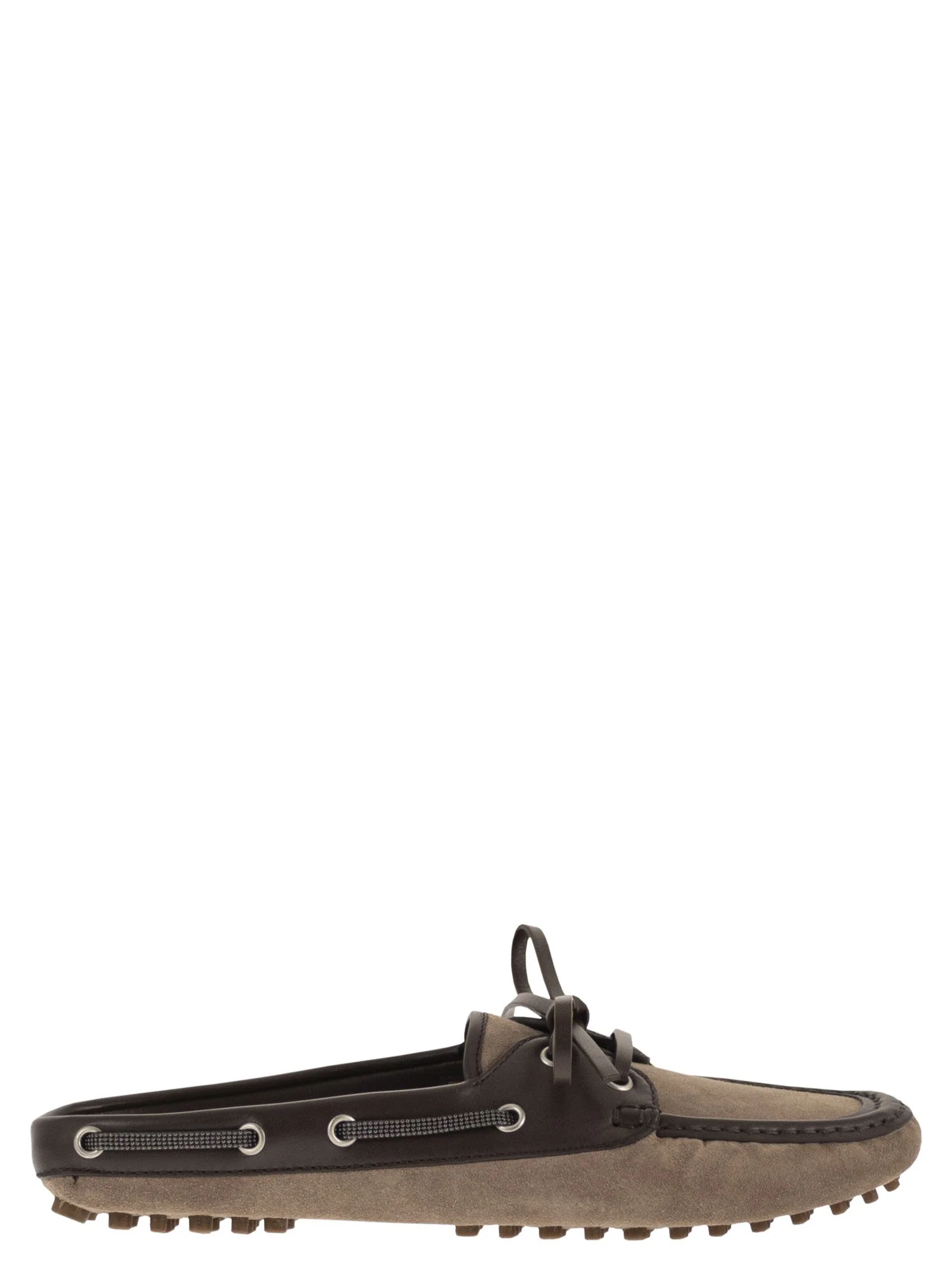 Brunello Cucinelli Women Suede Sabot Loafers With Jewellery