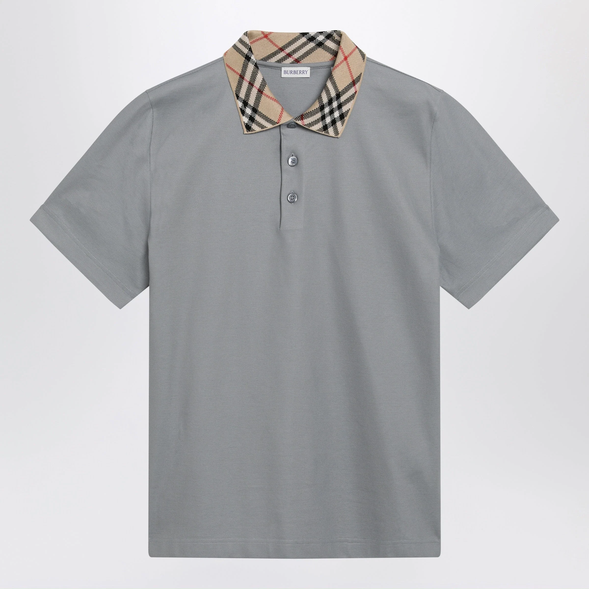Burberry Grey Cotton Polo With Check Collar Men