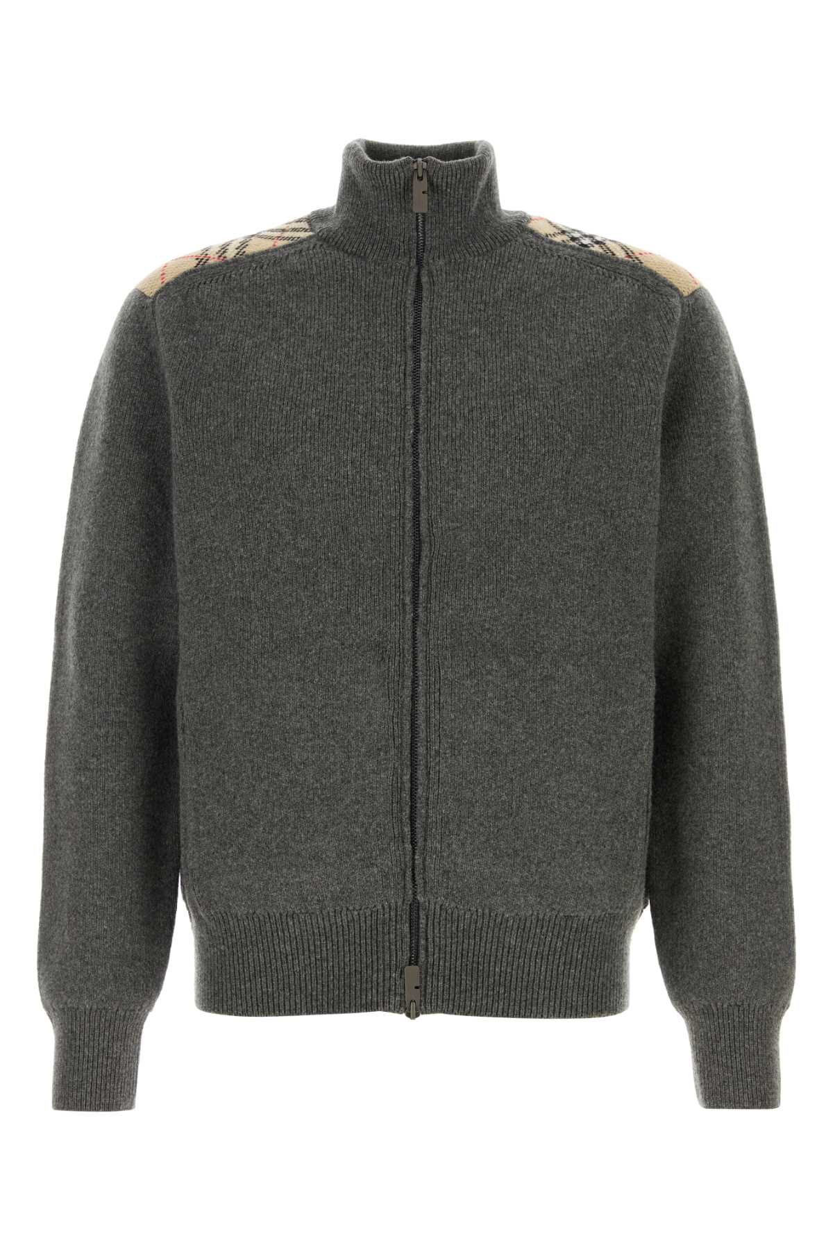 Burberry Men Dark Grey Wool Blend Cardigan