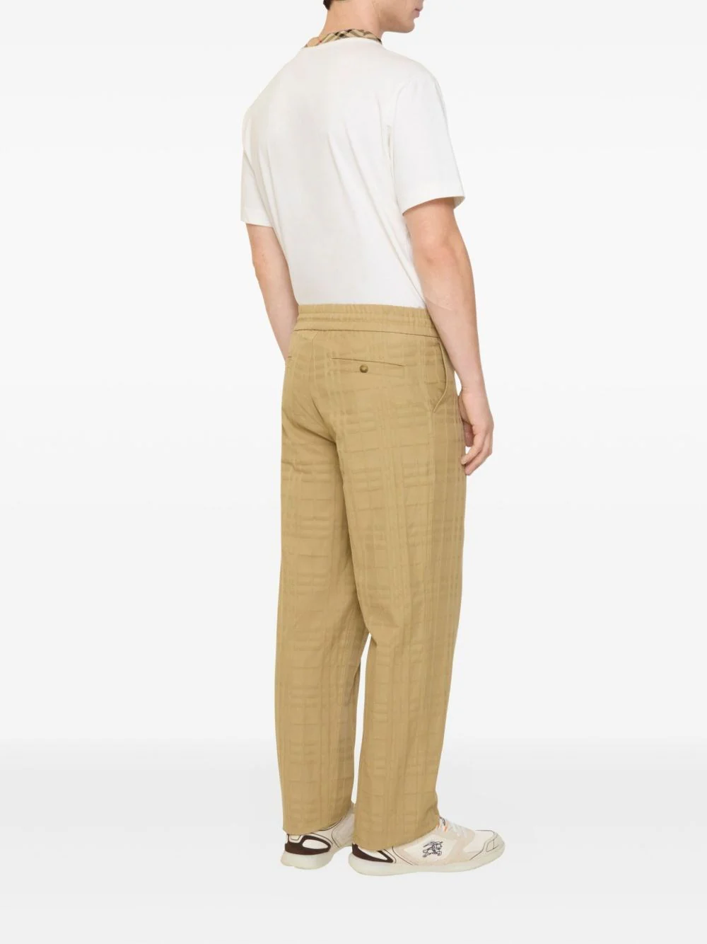 Burberry Men Textured Check Cotton Trousers - Image 7