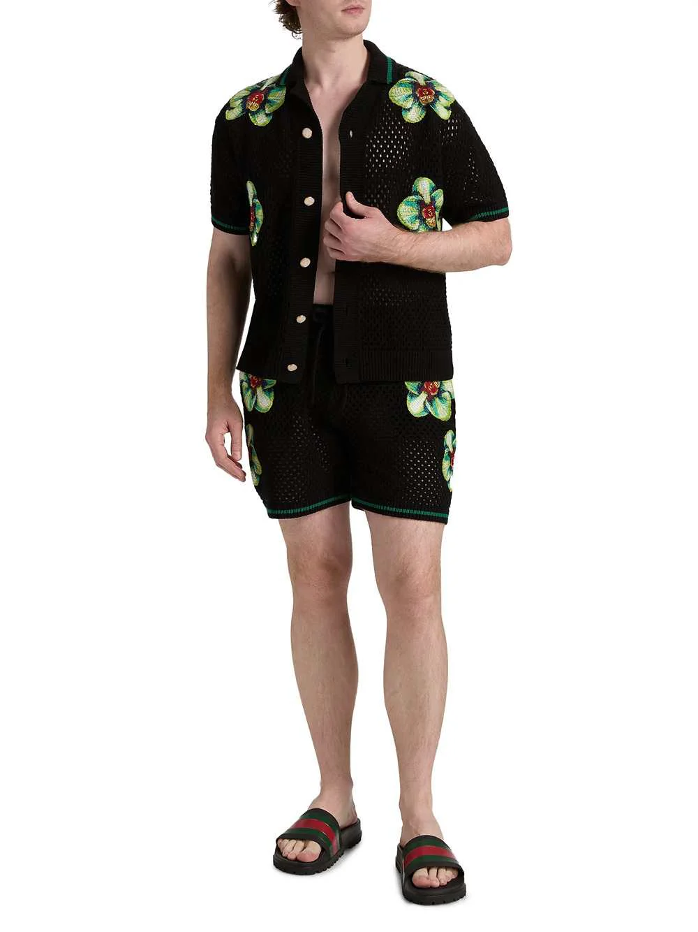 Casablanca Men Glitch Orchid Embroidered Crochet T-Shirt - Image 3