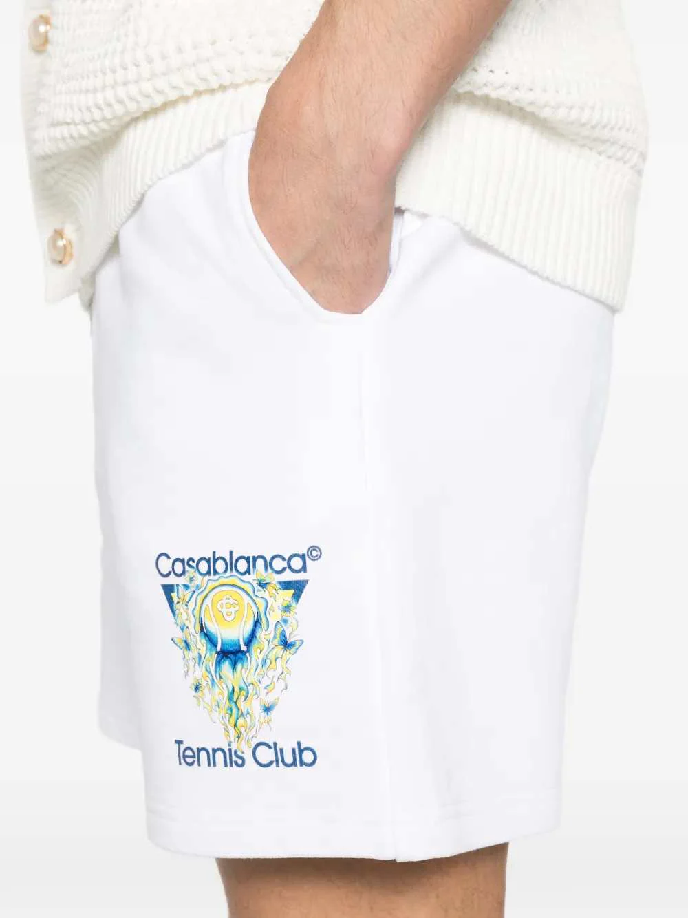 Casablanca Men Men`S White Cotton Loopback Shorts - Image 5