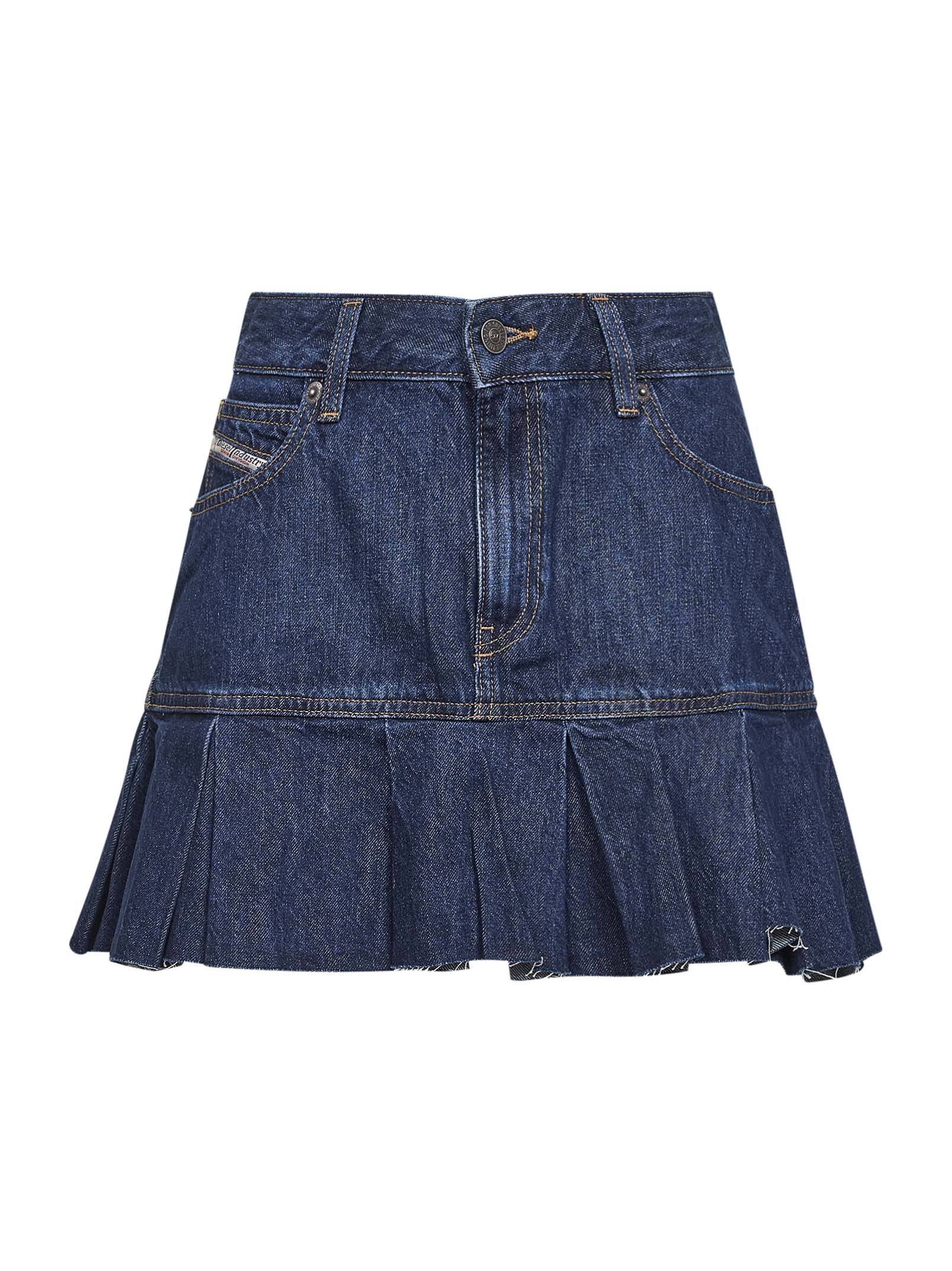 Diesel Women Blue Denim De-Reen Pleated Mini Skirt