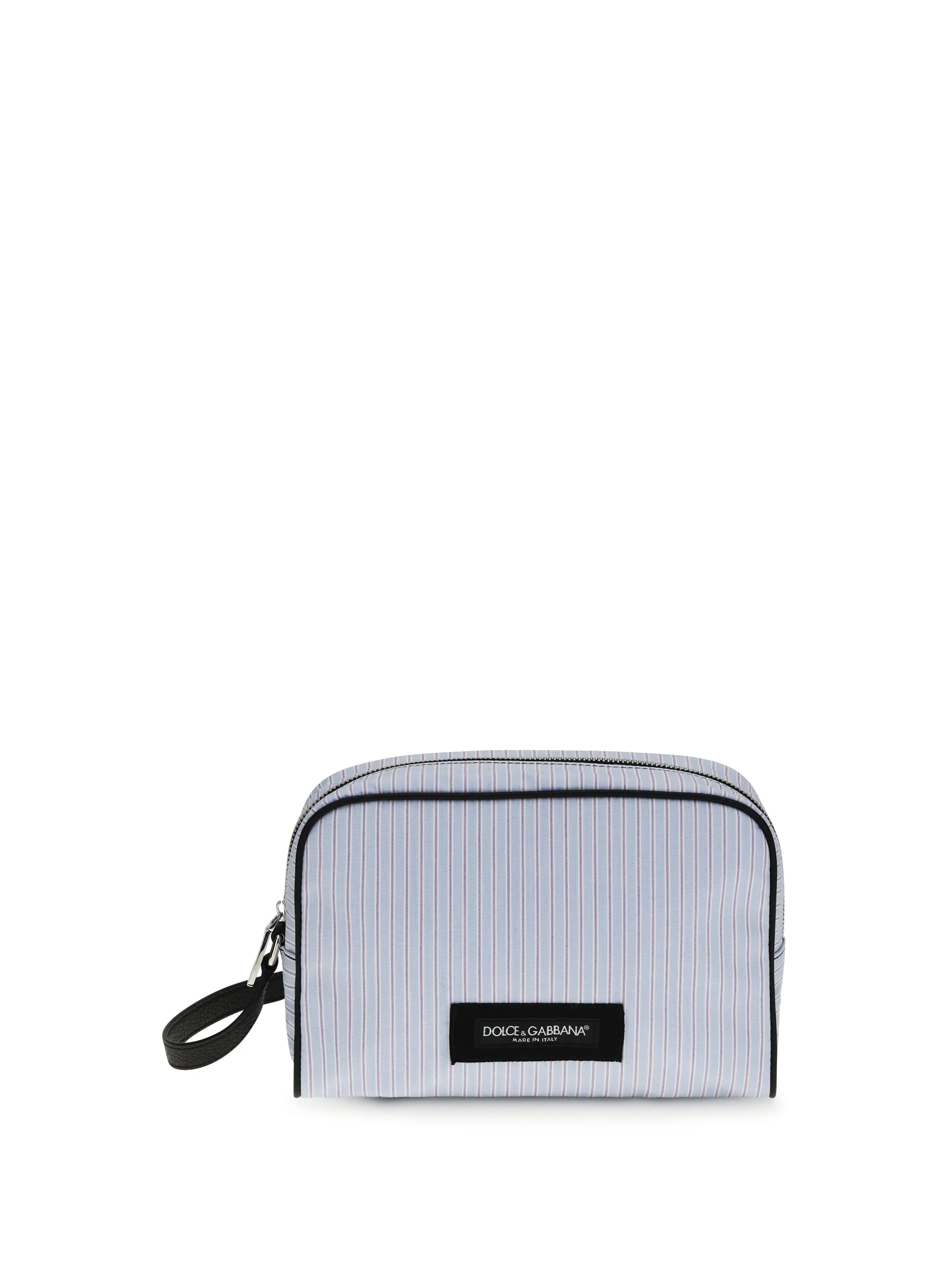 Dolce & Gabbana Men Striped Poplin And Leather Handbag