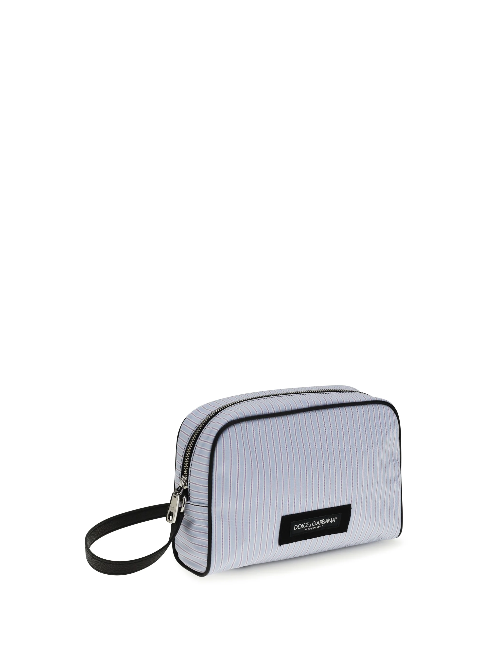 Dolce & Gabbana Men Striped Poplin And Leather Handbag - Image 2