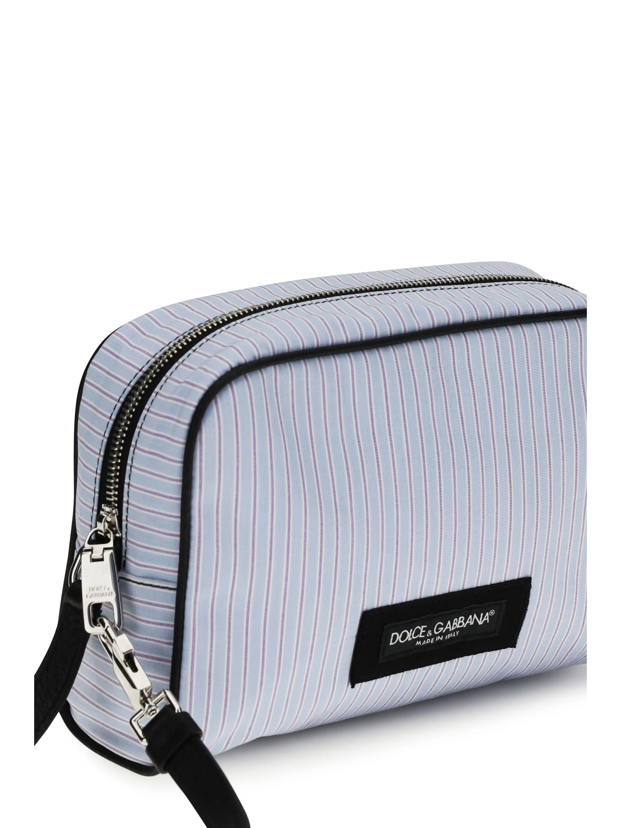 Dolce & Gabbana Men Striped Poplin And Leather Handbag - Image 4