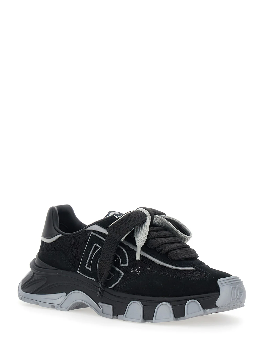 Dolce & Gabbana Women Black Low Top Sneakers With Logo Patch On The Tongue And Lace Panels In Suede Woman - Image 2