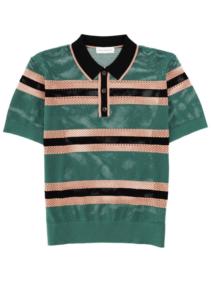 Dries Van Noten Men Perforated "Mercy Stripe" Polo Shirt