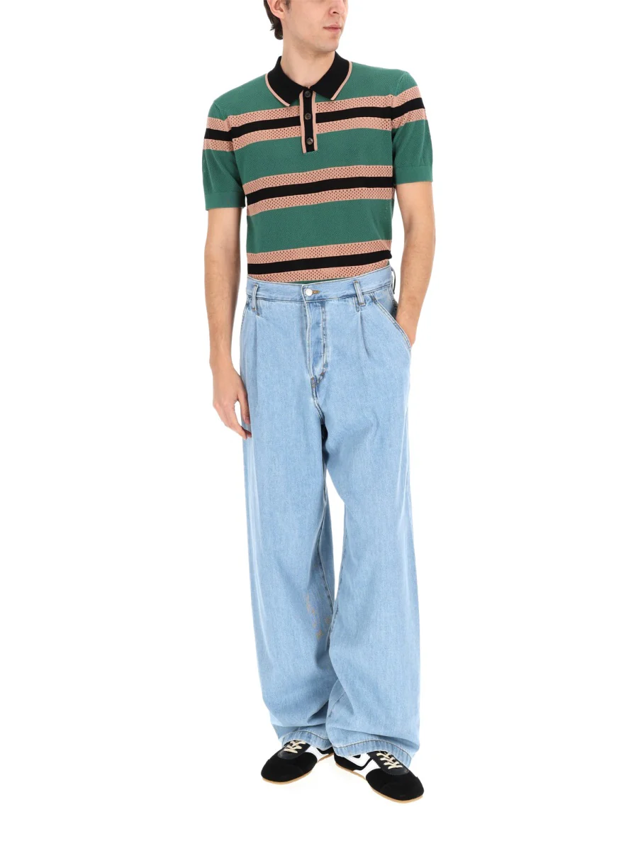 Dries Van Noten Men Perforated "Mercy Stripe" Polo Shirt - Image 2