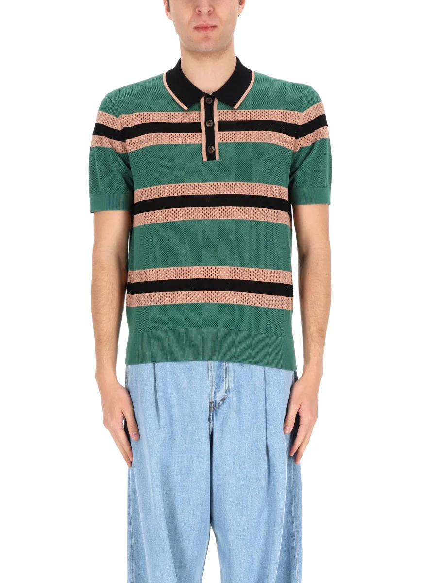 Dries Van Noten Men Perforated "Mercy Stripe" Polo Shirt - Image 3